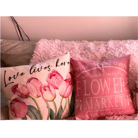 Floral Decorative Throw Pillow Covers Pink Accent Cases Cottage Spring Decor 18" - Picture 4 of 9